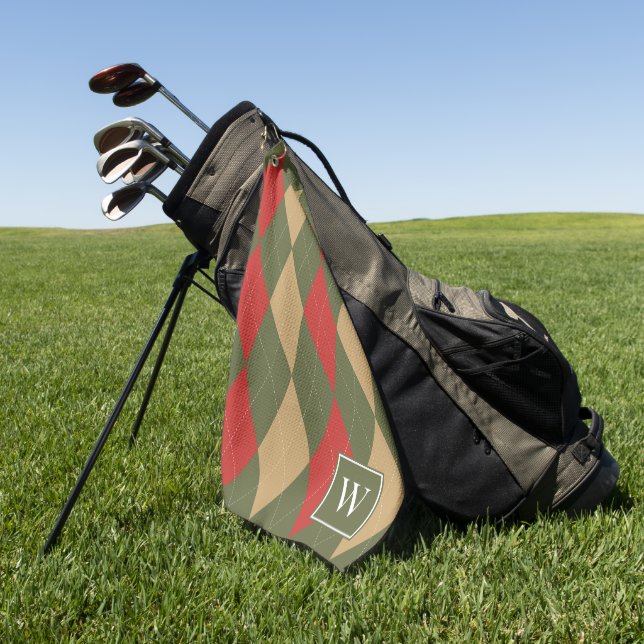 Serviette De Golf Argyle personnalisé – Vert de l'armée, monogramme  (Vert)
