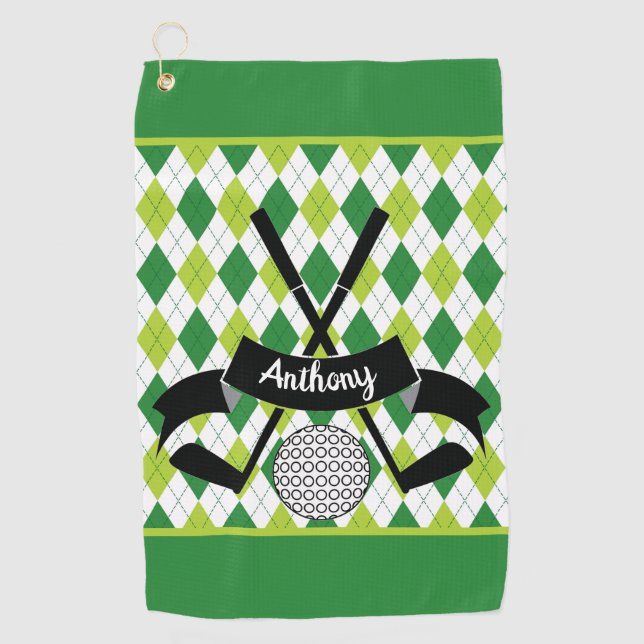 Serviette De Golf Argyle vert personnalisé (Devant)