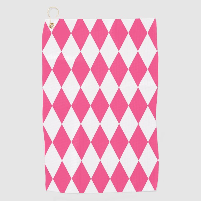 Serviette De Golf Arlequin rose blanc Diamants Checkers Design (Devant)