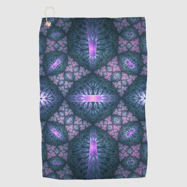 Serviette De Golf Art abstrait de fractale 3D motif bleu violet rose (Devant)