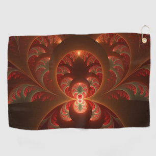 Serviette De Golf Art abstrait moderne lumineux orange rouge fractal