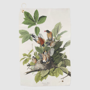Serviette De Golf Art ancien nid d'oiseau Merle d'Amérique d'Audubon