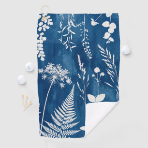 Serviette De Golf Art botanique de fougère au cyanotype bleu indigo 