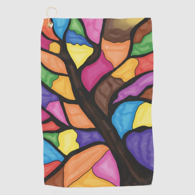 Serviette De Golf Art de l'arbre en verre de couleur (Devant)