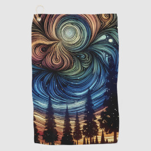 Serviette De Golf Art éthéré mystique avec des arbres et un ciel noc