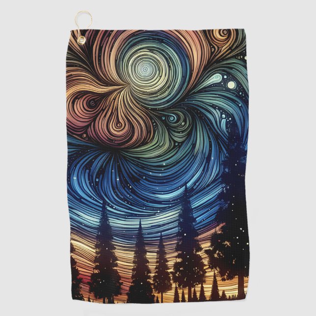 Serviette De Golf Art Ethétique mystique avec arbres et ciel nocturn (Devant)