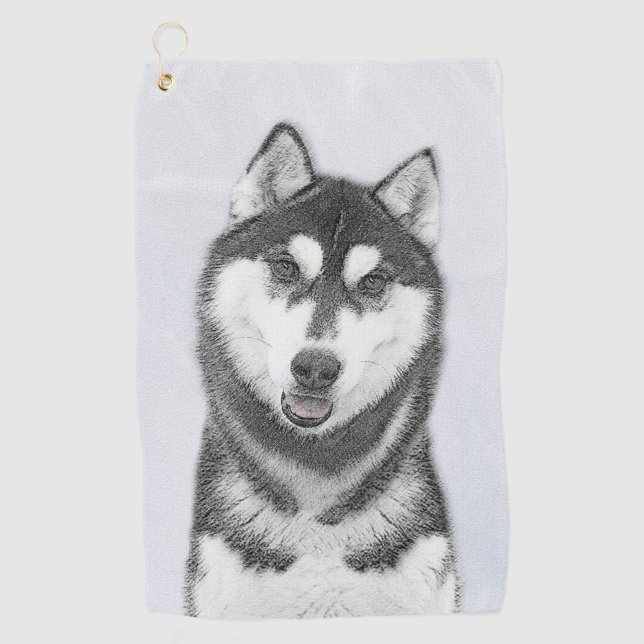 Serviette De Golf Art (noir et blanc) de chien de peinture de chien (Devant)