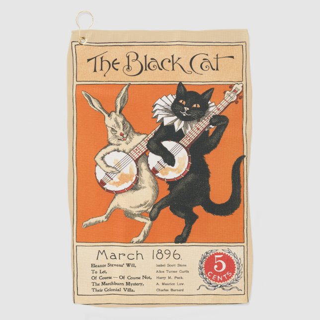 Serviette De Golf Art Rétro Orange Chat Noir Lapin Blanc Banjo (Devant)