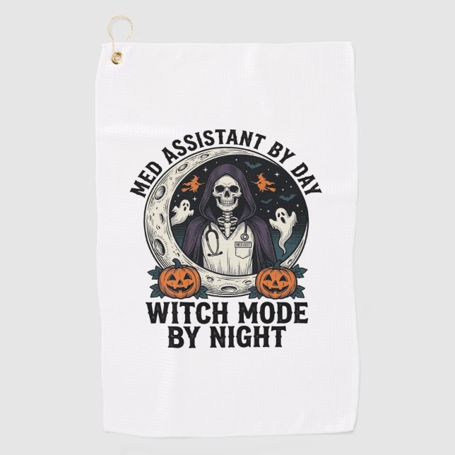 Serviette De Golf Assistant Médical Sorcière d'Halloween Gravure Vin (Devant)