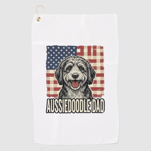 Serviette De Golf Aussiedoodle Dad Patriotic Vintage Dog Shirt Desig (Devant)