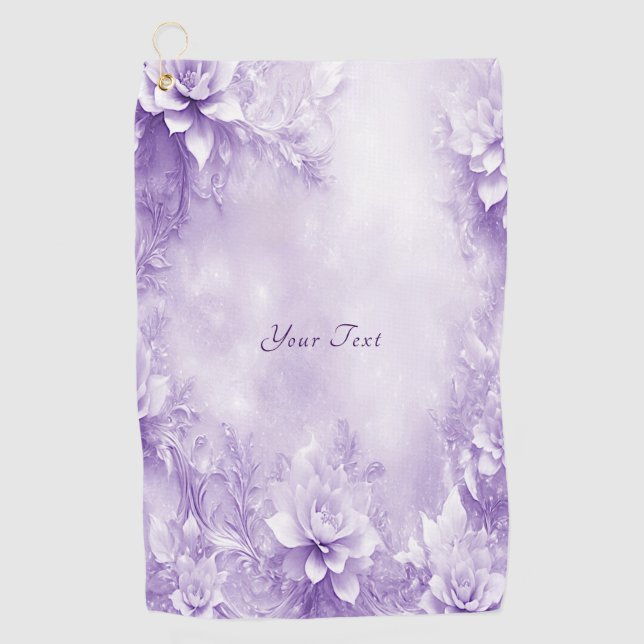 Serviette de golf aux fleurs blanches violettes (Devant)