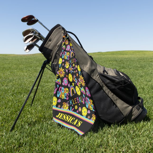 Serviette De Golf Avec le nom, Super, rétro 90s, noir (Vert)