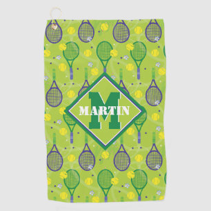 Serviette De Golf Avec nom et initiale, raquette de tennis verte et