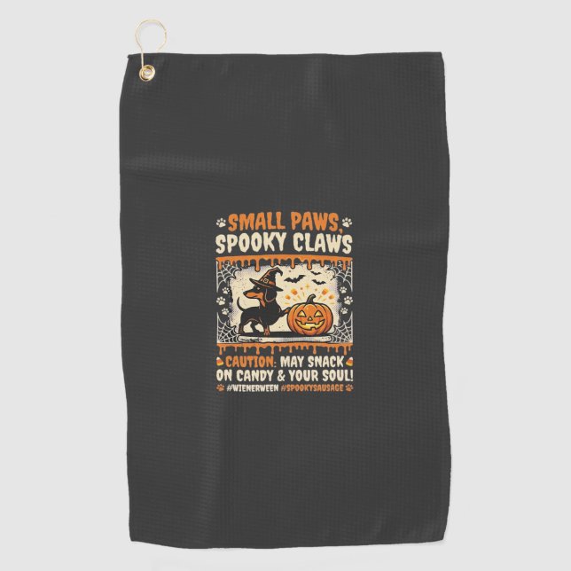 Serviette De Golf Avertissement de chien de Dachshund d'Halloween ef (Devant)