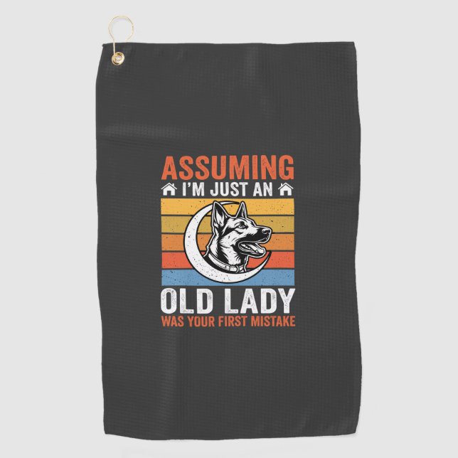 Serviette De Golf Avertissement Vieille Dame Chien Rétro (Devant)