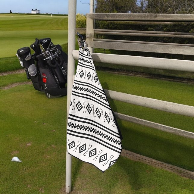 Serviette De Golf Aztèque noir et blanc (Golf towel)