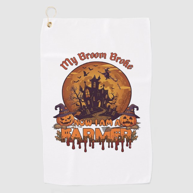 Serviette De Golf Balai Brisé Ferme Halloween Sorcière Maison Hantée (Devant)