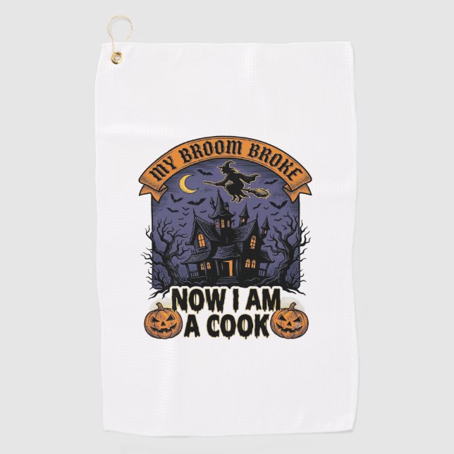 Serviette De Golf Balai Cassa Sorcière Halloween Cuisine Jeu de mots (Devant)