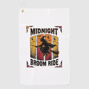 Serviette De Golf Balai de minuit Vintage Sorcière Halloween Graphiq