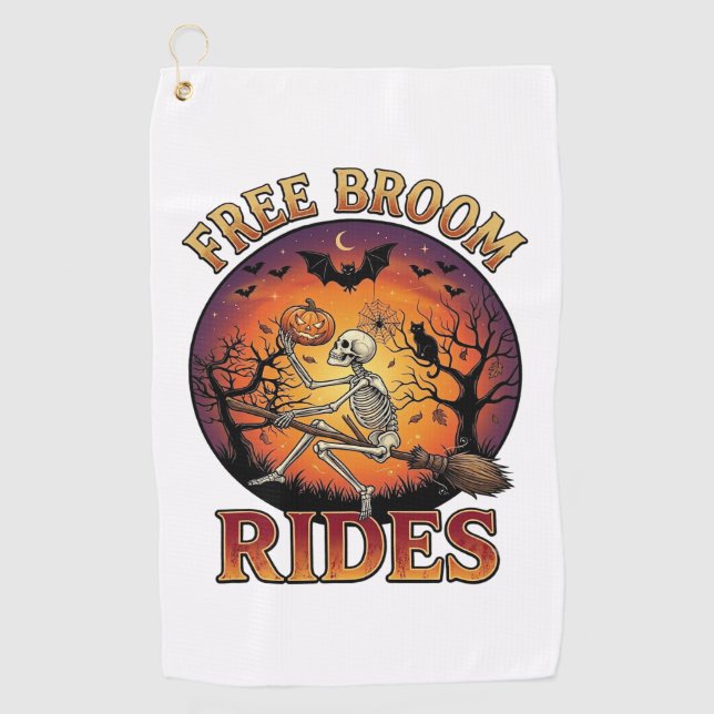 Serviette De Golf Balais Gratuits Promenades Halloween Squelette Cit (Devant)