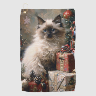 Serviette De Golf Balinais Kitten Noël Portrait de chat