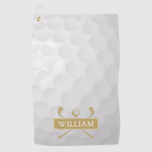 Serviette De Golf Balle de clubs de golf or et blanc nom personnalis