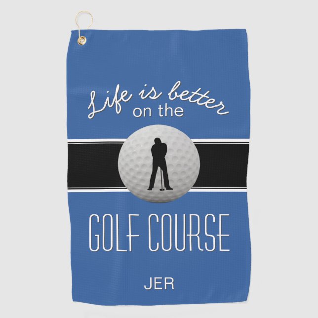 Serviette De Golf Balle de Golf Monogramme Bleu Noir Citation La Vie (Devant)