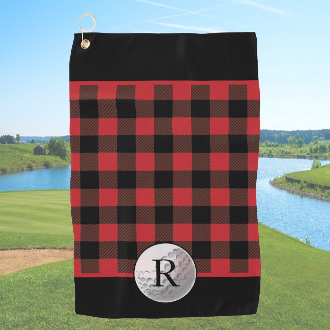 Serviette De Golf Balle de golf monogrammée carreau rouge de buffle  (Créateur téléchargé)