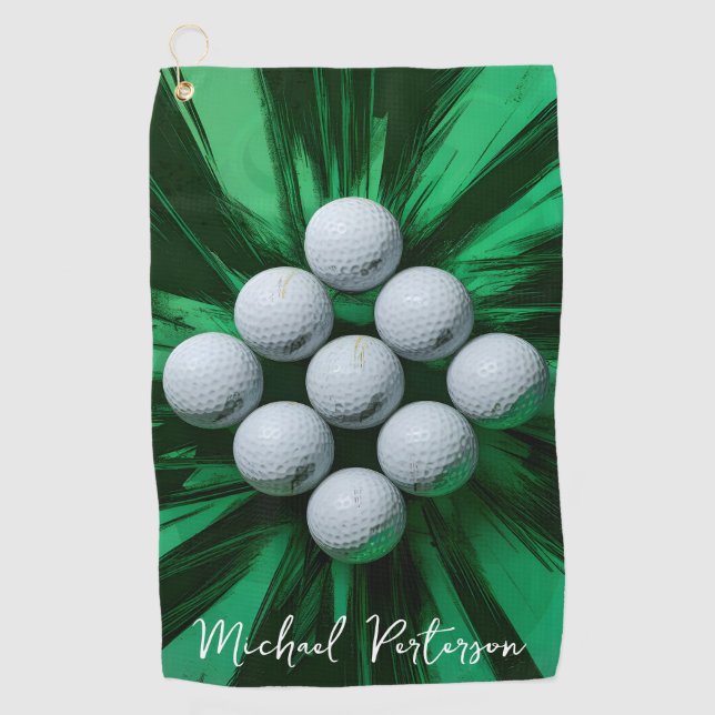 Serviette De Golf Balles de golf sur fond vert abstrait (Devant)