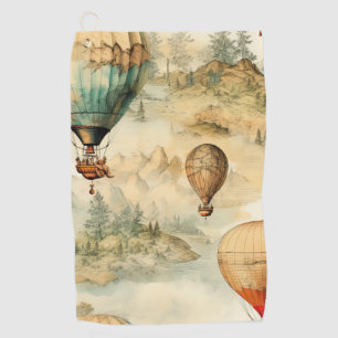 Serviette De Golf Balloon vintage à air chaud dans un paysage serein