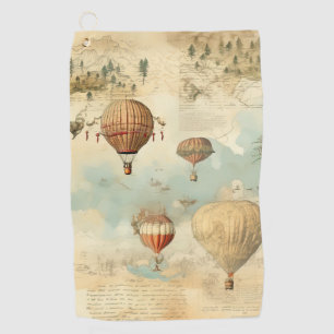 Serviette De Golf Balloon vintage à air chaud dans un paysage serein