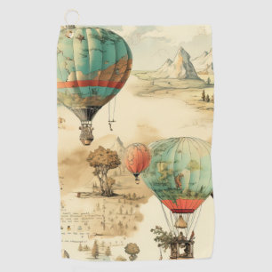 Serviette De Golf Balloon vintage à air chaud dans un paysage serein