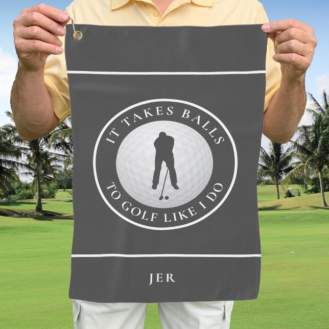 Serviette De Golf Balls Humour Golfer Sports Pun Gris Monogrammé (Balls Humor Golfer Sports Pun Monogrammed Gray Golf Towel)