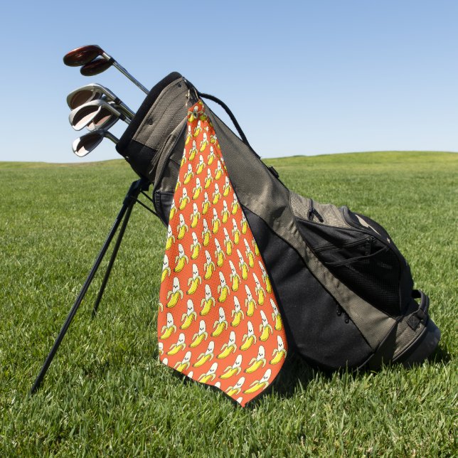 Serviette De Golf Bananes Drôles Sur Orange (Vert)