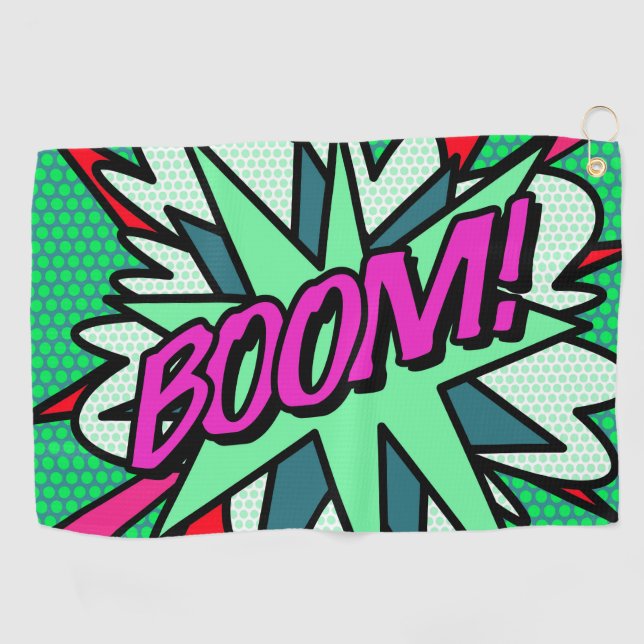 Serviette De Golf Bande dessinée cool et amusante BOOM Moderne (Horizontal)