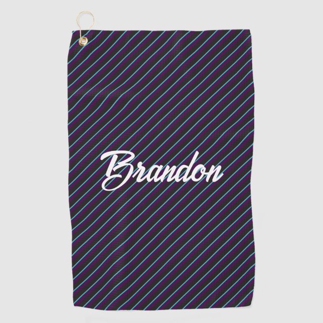 Serviette De Golf Bandes diagonales violettes, bleues et noires (Devant)
