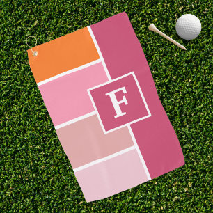 Serviette De Golf Bandes en rose, blanc et orange avec Monogramme