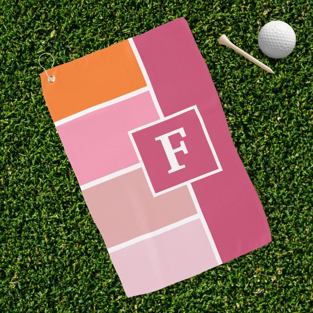 Serviette De Golf Bandes en rose, blanc et orange avec Monogramme (Créateur téléchargé)