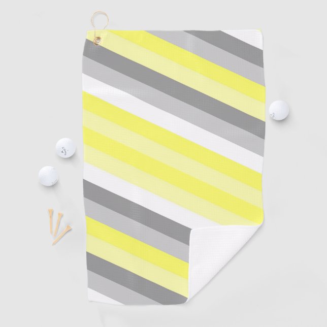 Serviette De Golf Bandes jaunes, blanches et grises (En situation)