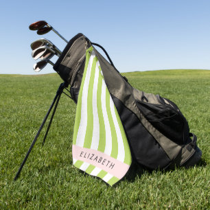 Serviette De Golf Bandes vertes, Lignes, Motif rayé, Votre Nom