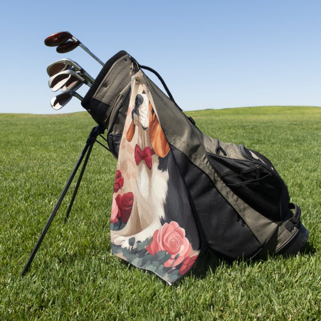 Serviette De Golf Basset Hound avec des Roses - Saint-Valentin  (Vert)