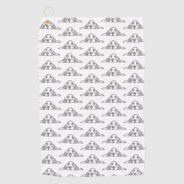 Serviette De Golf basset hound noir blanc yeux de chiot simple  (Devant)