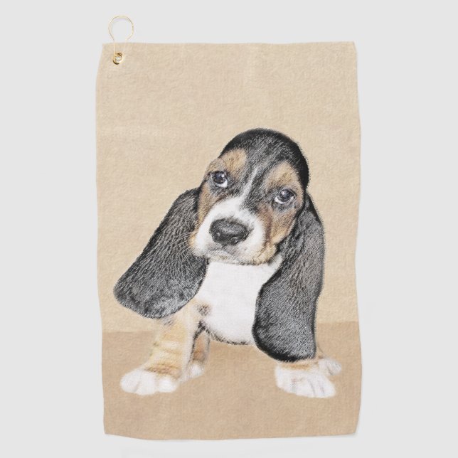 Serviette De Golf Basset Hound Peinture Chiot - Art Chien original (Devant)