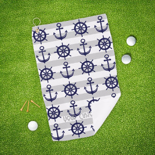 Serviette De Golf Bateau bleu marine d'Ancre personnalisée Roue naut
