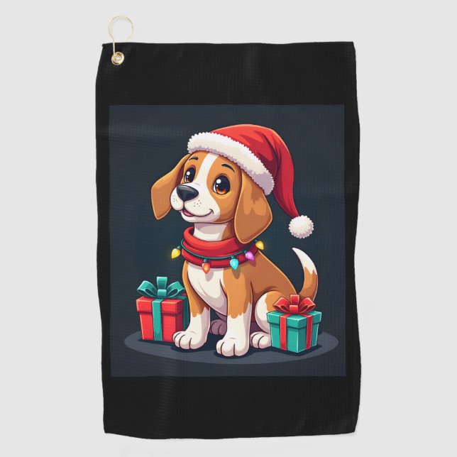 Serviette De Golf Beagle Xmas Éclairage Père Noël Beagle Chien Noël  (Devant)