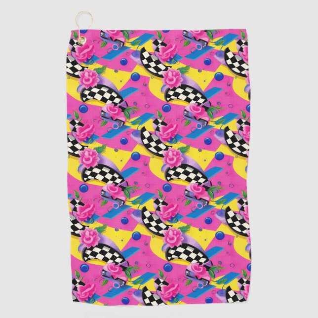 Serviette De Golf Beau Motif Surreal Pink et Checkerboard (Devant)