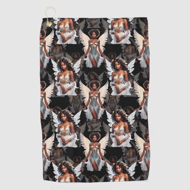 Serviette De Golf Beautiful Black Girl Angels Pattern Design -Dark (Devant)