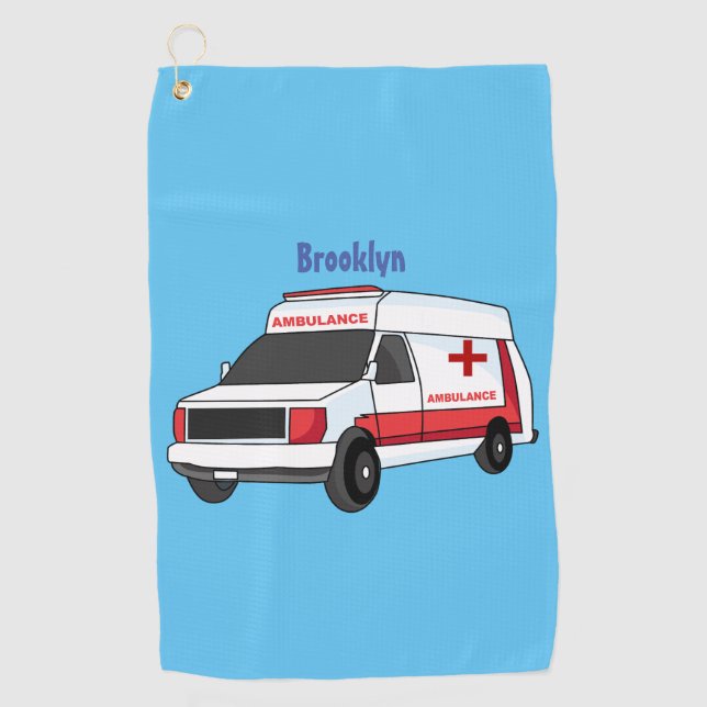 Serviette De Golf Belle ambulance rouge caricature van (Devant)