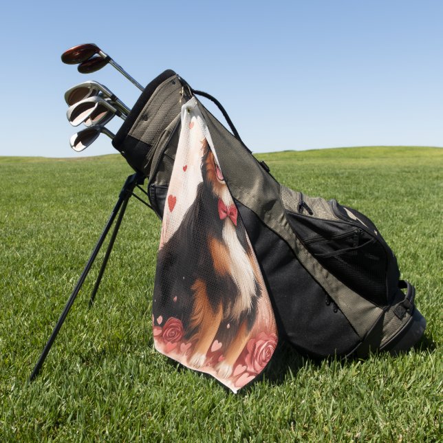 Serviette De Golf Berger australien avec Rose - Saint Valentin (Vert)