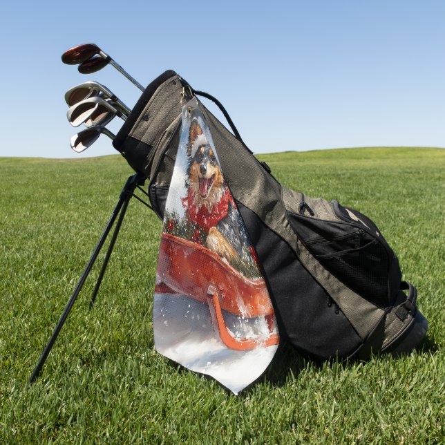 Serviette De Golf Berger belge en luge Laisser neiger Noël (Vert)